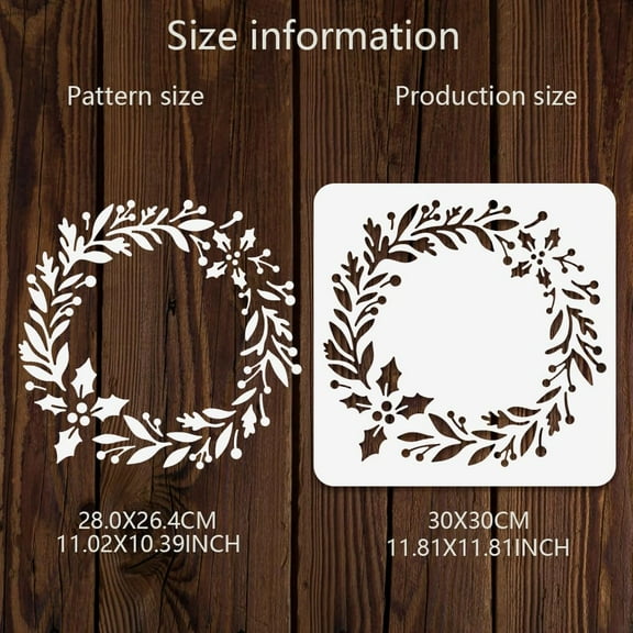 1sheet Christmas Leaf Wreath Painting Stencil 11.8x11.8 Inch Reusable Art and Craft Stencils Hollow Out Drawing Painting Template for Painting on Wood Fabric Paper Walls Canvas Furniture