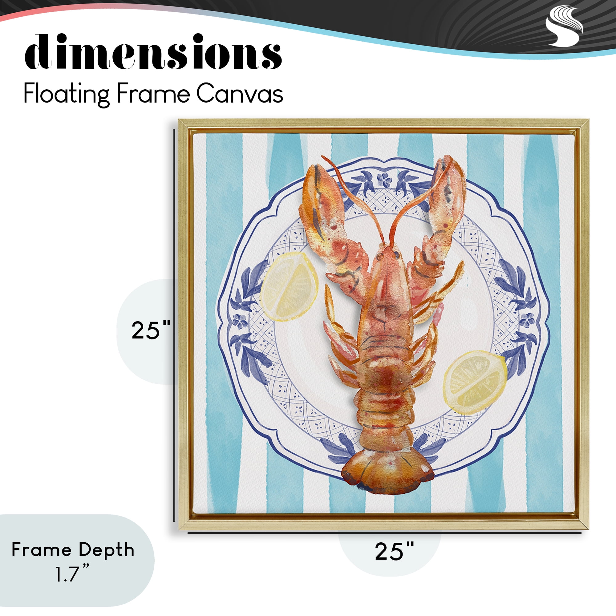 Stupell Industries Lobster Seafood Plate Gold Framed Floater Canvas Wall Art, design by Christie Adams