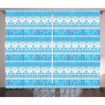 Hippie Curtains 2 Panels Set 60s 70s Woodstock Theme Minivans