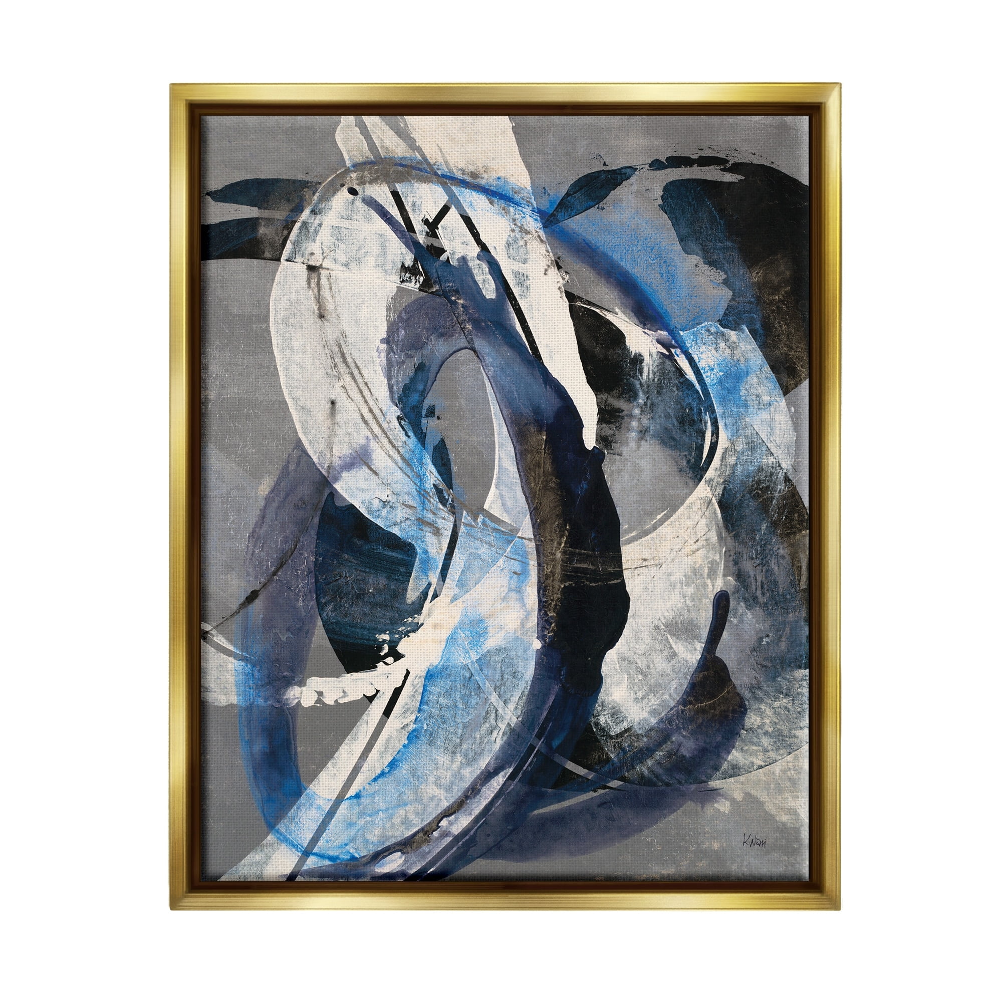 Stupell Industries Aquatic Themed Fluid Abstraction White Blue Paint Swirls Luster Gray Framed Floating Canvas Wall Art, 16x20, by K. Nari