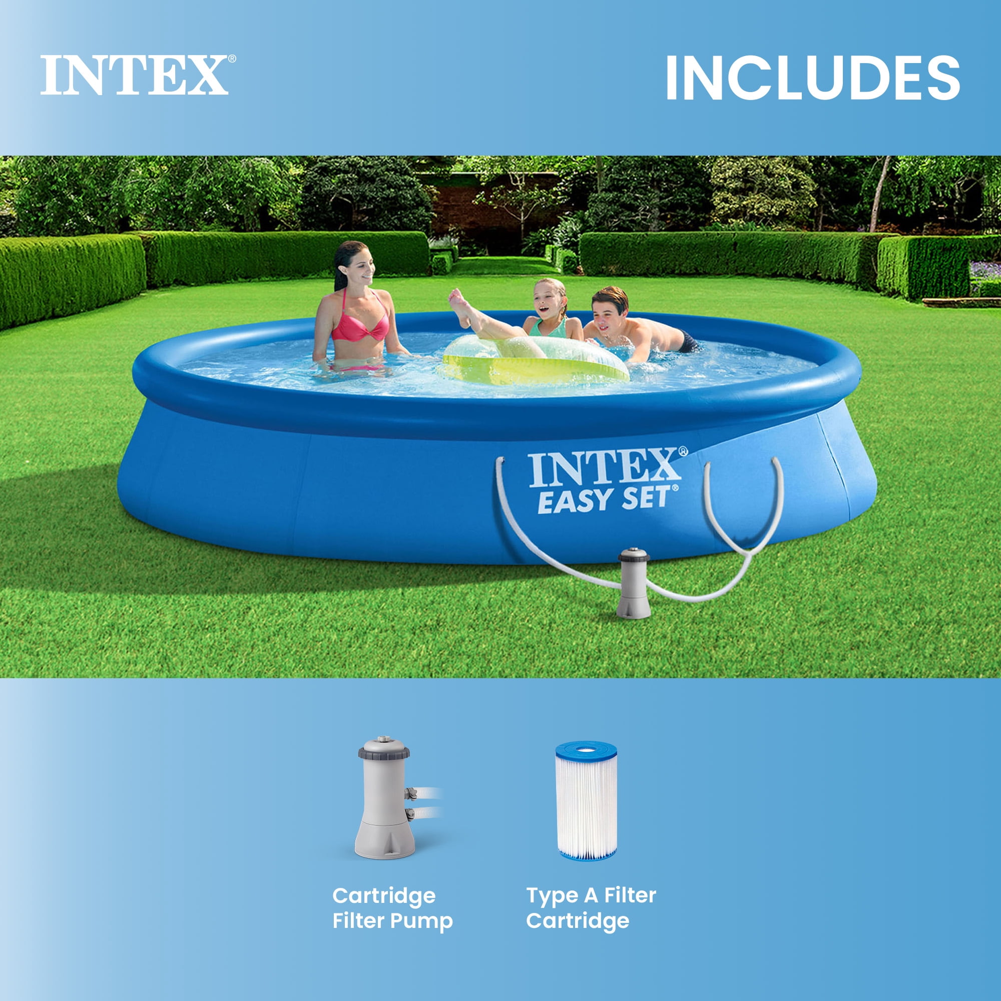 Open Box Intex Easy Set Above Ground Swimming Pool Kit & 530 GPH Filter Pump