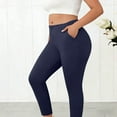 thumbnail image 6 of Women's Plus Size Yoga Leggings Solid Color Elastic Waist Stretchy Comfy Slim Pants Sport Running Workout Tights Dark Blue 4XL, 6 of 7
