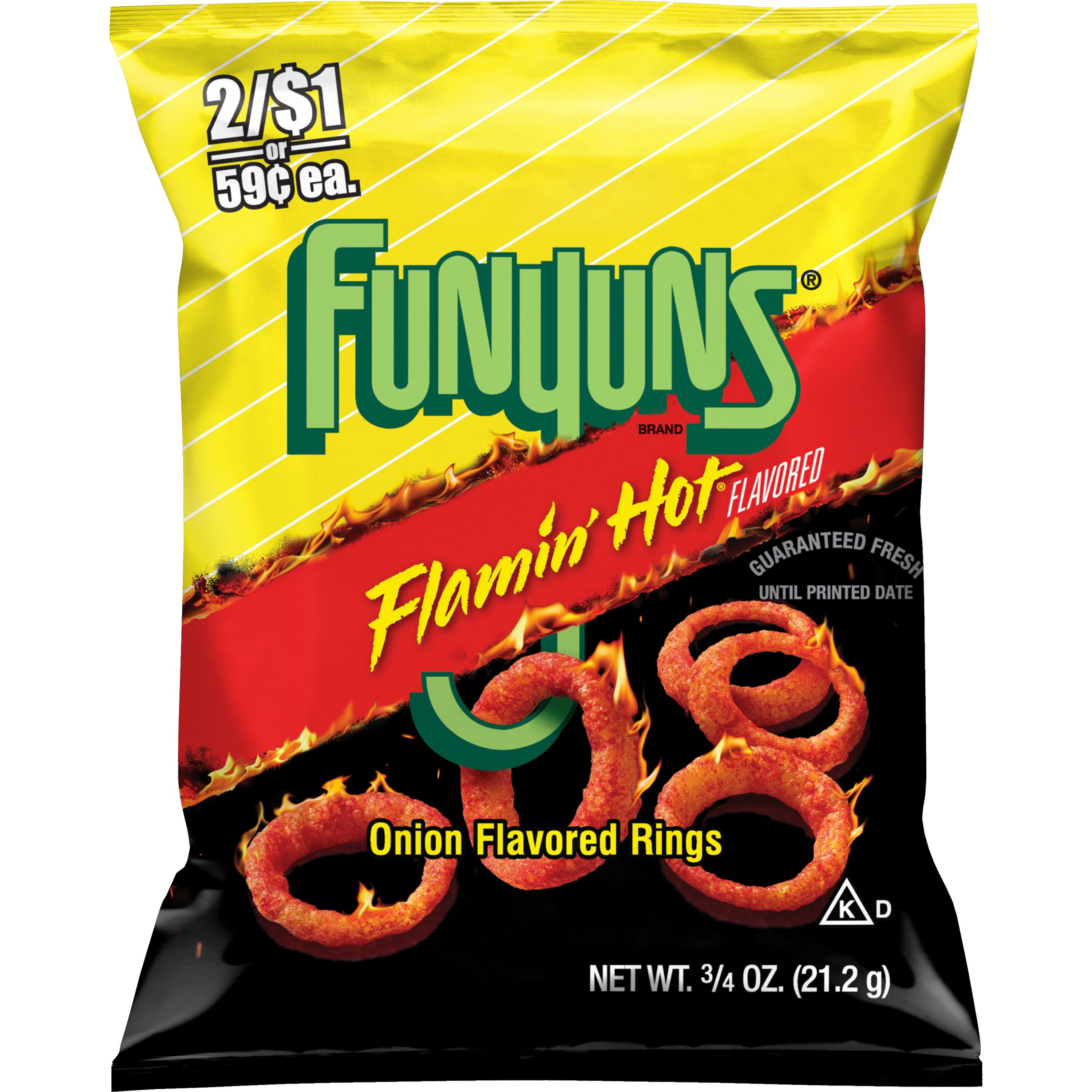 (12 pack) Funyuns Flamin' Hot Onion Flavored Rings Snack Chips, 0.75 Ounce Bag
