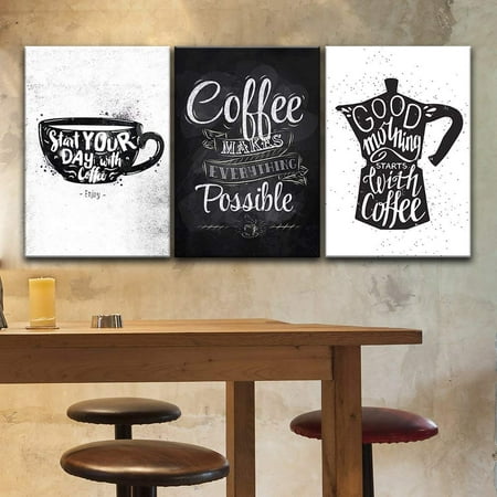 Hand Signed Giclee Canvas - wall26 3 Panel Canvas Wall Art - Hand Drawn Coffee Art in Black and White - Giclee Print Gallery Wrap Modern Home Decor Ready to Hang - 16