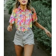 thumbnail image 6 of HAPPY BAY Women's Button Down Blouses Casual Summer Beach Party Blouses Shirt Open Front Blouse Short Sleeve Shirts Hawaiian Dresses for Women M Leaves Crayons, Multicoloured, 6 of 6