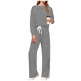 thumbnail image 3 of 2 Piece Fall Outfits Womens Sweatsuits Loose Lounge Casual Long Sleeve Top and Wide Leg Pant Sets with Pockets (S, Gray), 3 of 7