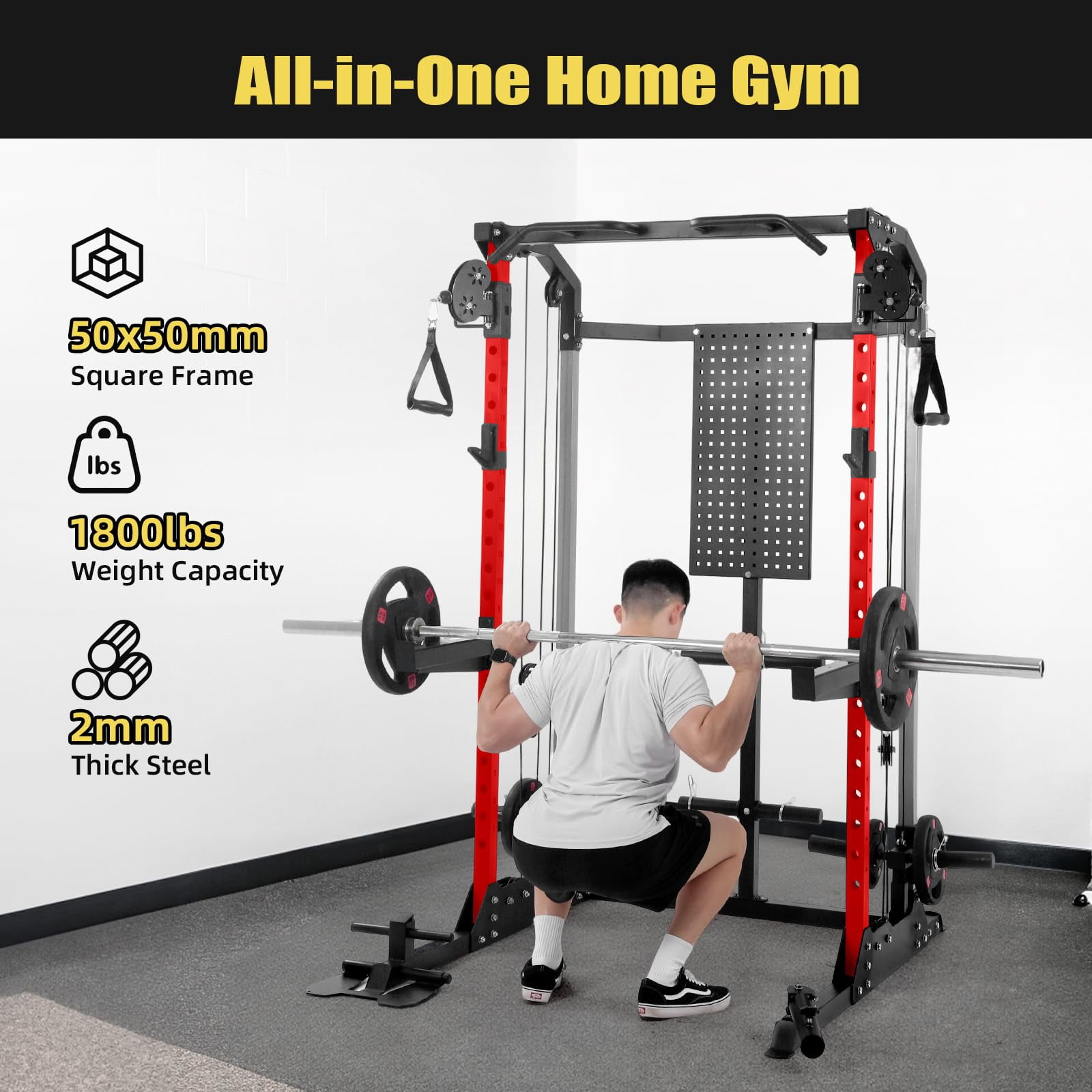 Ataujin Multi-Functional Machine Power Cage, 2000LB Power Rack with Independent Dual Pulley System, Home Gym Workout Machine for Stability & Strength Training