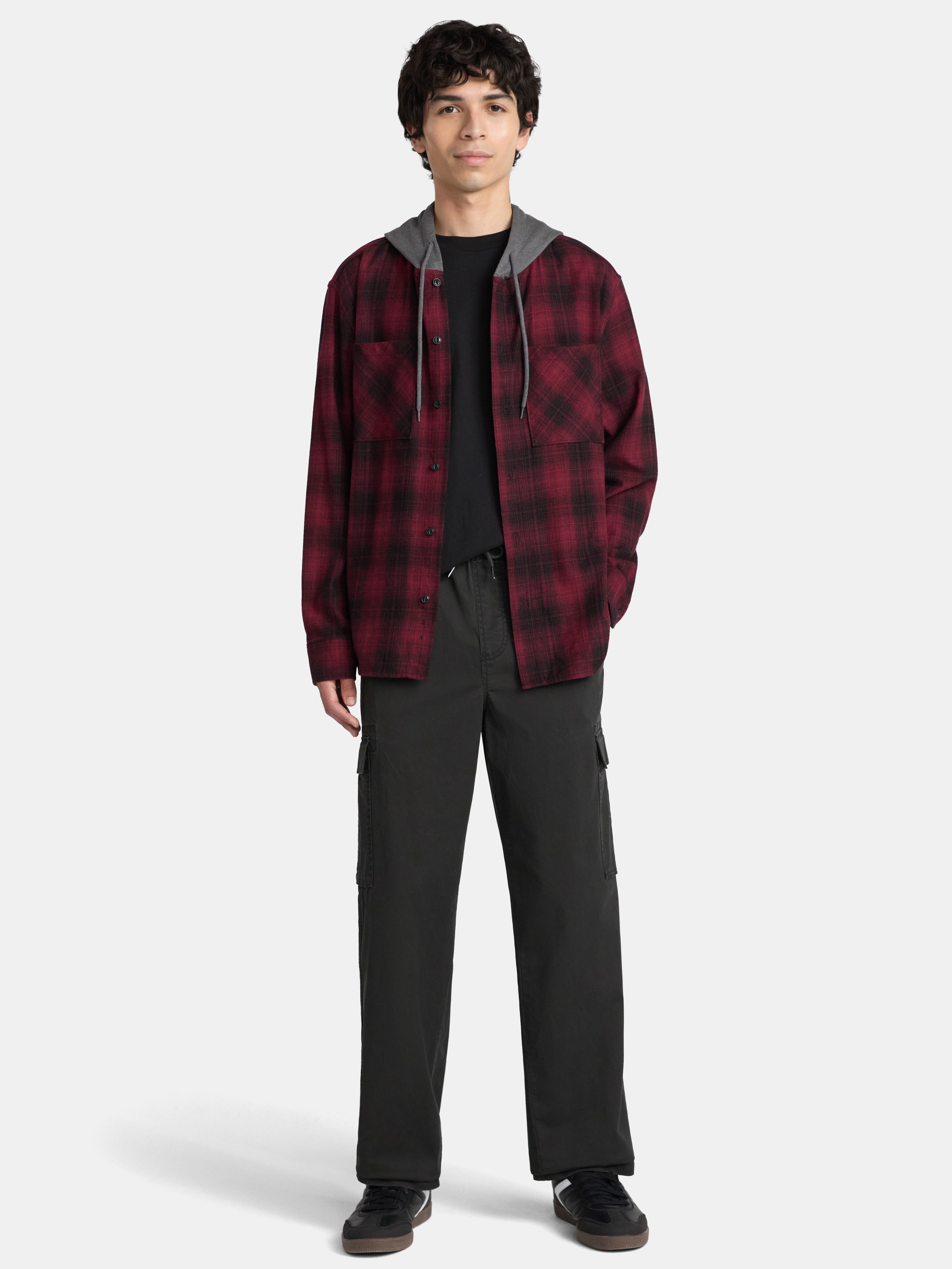 No Boundaries Men's & Big Men's Hooded Long Sleeve Flannel Shirt, Sizes XS-5XL