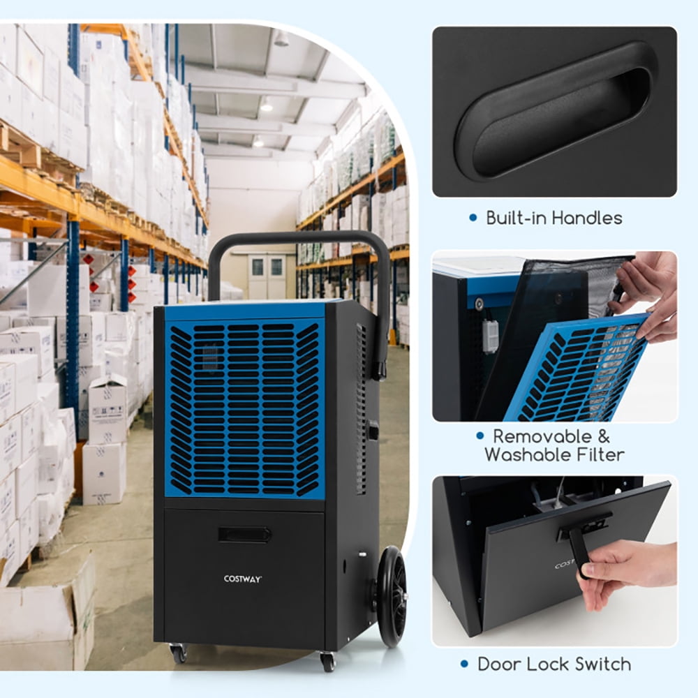 Topcobe 140 Pints Commercial Dehumidifier Crawl Space Dehumidifier with Pump and Drain Hose, Dehumidifier for Home Basement and Large Room, Blue