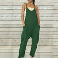thumbnail image 2 of LEAVINGSUO Summer Fall Womens Plus Size Clearance $5 Fashion Women Casual Cold Shoulder Jumpsuit Solid Suspender Jumpsuits Wide Pocket Leg Pant Army Green XXXL, 2 of 5