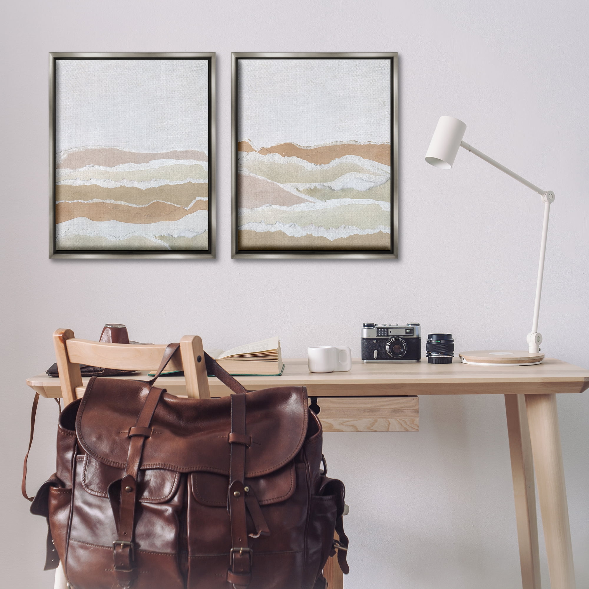 Stupell Industries Abstract Mountain Valley Abstract Painting Gray Floater Framed Canvas Art Print Wall Art, 31 x 25, Set of 2