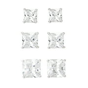 FINE SILVER PLATED CUBIC ZIRCONIA SQUARE 3PR EARRING SET