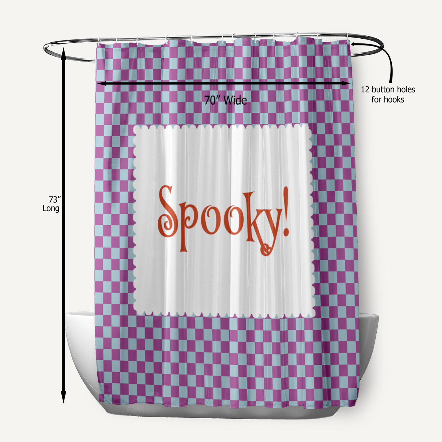 Simply Daisy 70" W x 73" L Halloween Spooky Checks Polyester Shower Curtain, Orchid [1 Ct]