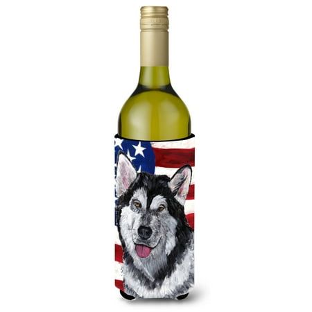 

Carolines Treasures SC9497LITERK Alaskan Malamute USA Patriotic American Flag Wine Bottle Hugger Wine Bottle