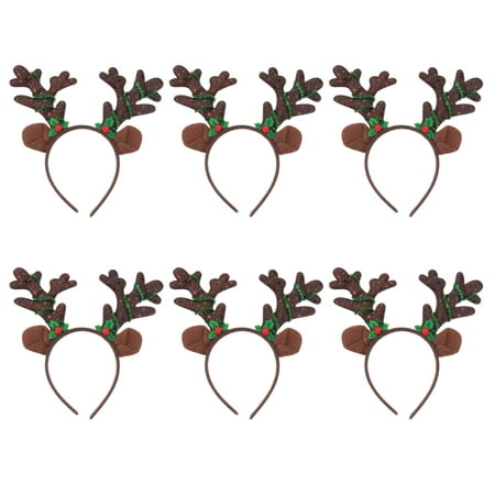6Pcs Christmas Deer Antlers Headbands Light Up Headdress Headwear Xmas Hair