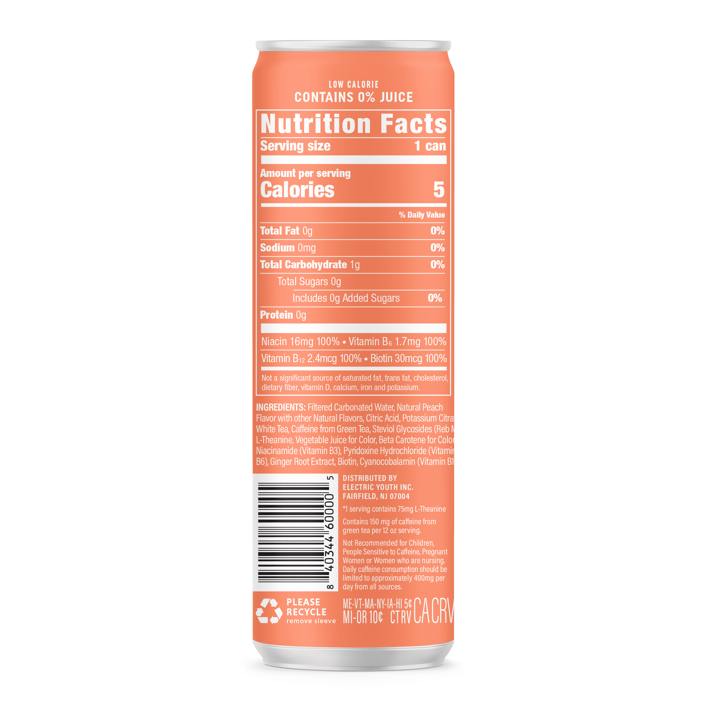 (12 pack) GORGIE Sparkling Energy Drink, Peach Tea, 0 Sugar, Natural Caffeine from Green Tea, 12 fl oz Can