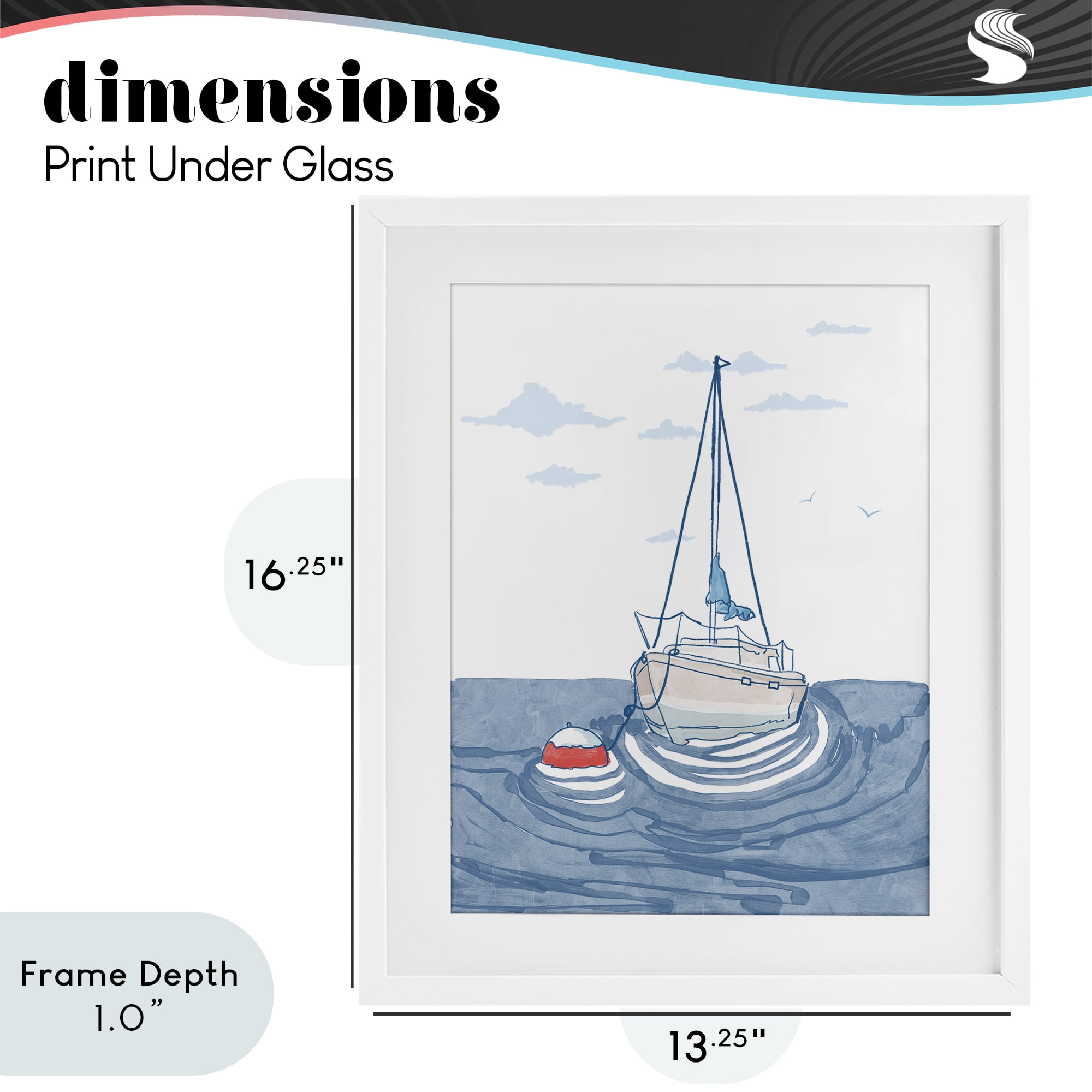 Stupell Industries Cool Tone Sailboat Floating White Framed Print Under Glass, design by Melissa Tilley