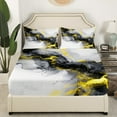 thumbnail image 3 of Yellow Black Marble Bedding Full Size Watercolor Marbling Bed Sheets Set, Stone Pattern Sheet Set Modern Abstract Art Sheets, Retro Ink Painting Top Sheet, 3 of 7