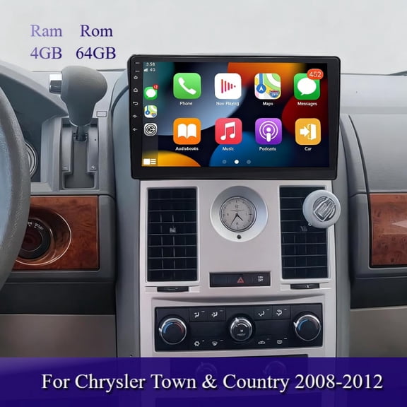 Molaner Double Din Car Stereo Compatible with Chrysler Town & Country 2008-2012 10" Android 15 Fit for Wireless Carplay Android Auto Touch Screen Car Audio Receiver with Bluetooth,FM, 4 64G