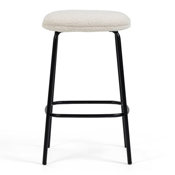 Glamour Home Set of 2 Ayana Beige Boucle Backless Counter Stool with Black Iron Legs