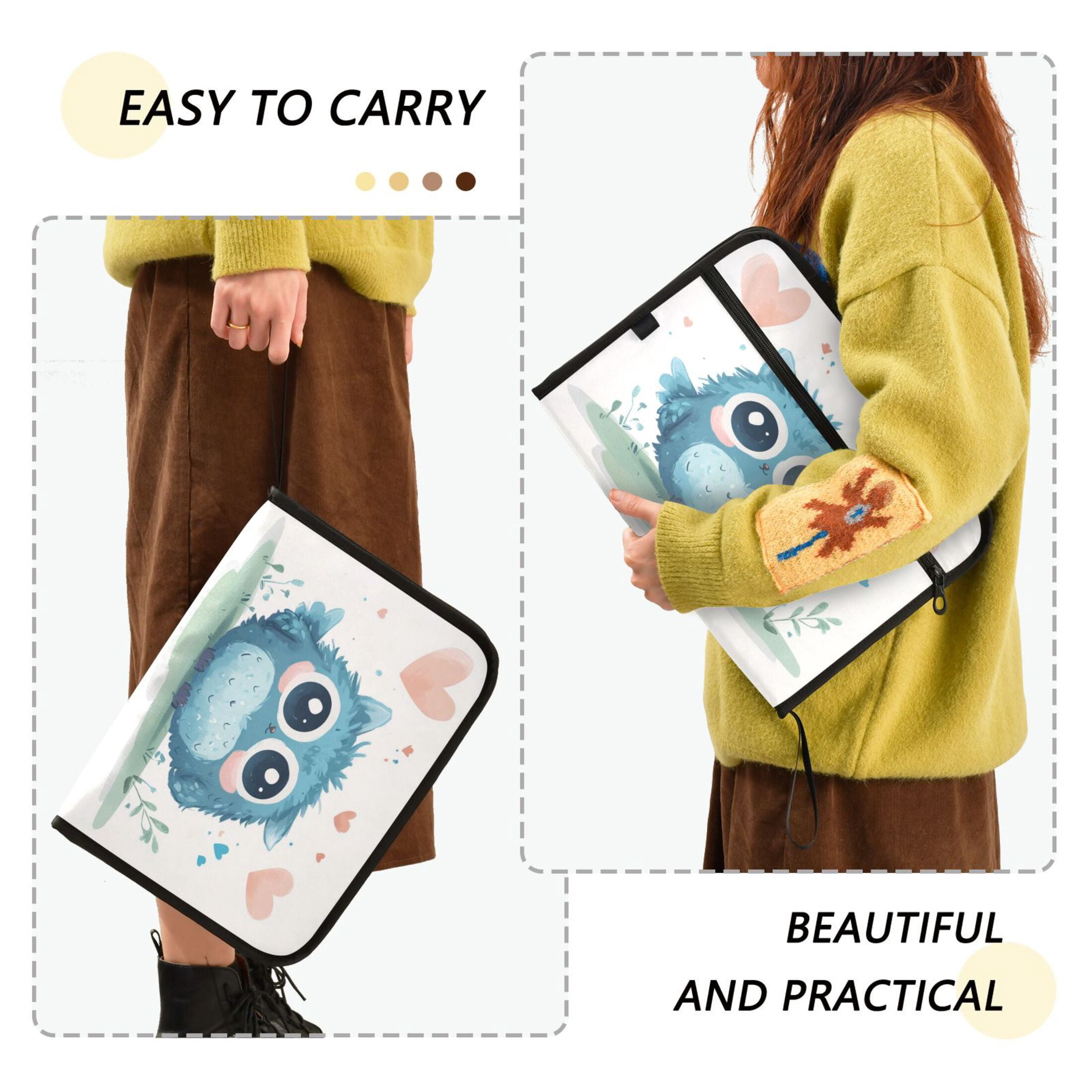 Organ Folder 14.2 x 0.8 x 10.6 Inches 13 Separate Pockets A4 Size Documents Folder A Sort Storage File Manager For The Home Office Beautiful Cute Blue Owl