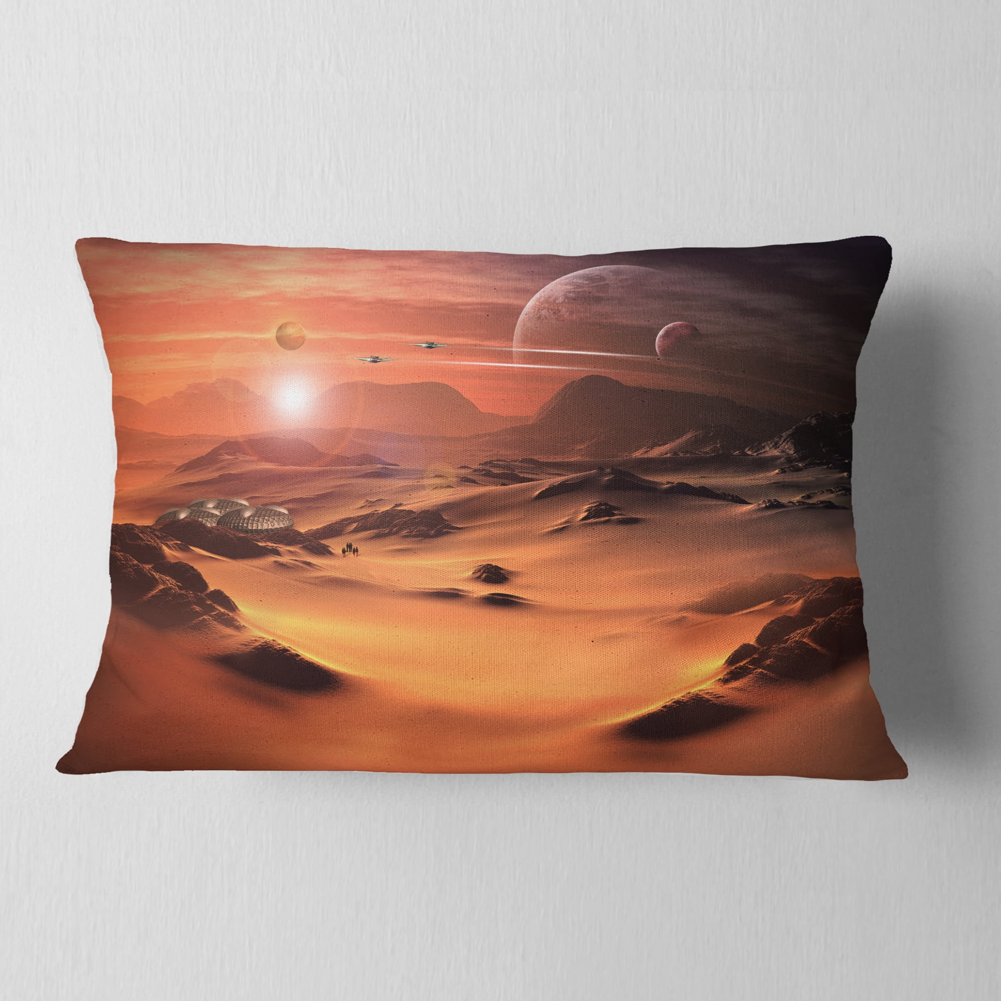 Designart Alien Planet 3D Rendered Computer Art - Landscape Printed Throw Pillow - 12x20