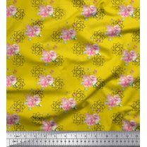 Soimoi Yellow Cotton Voile Fabric Floral & Geometric Print Fabric by The Yard 42 Inch Wide