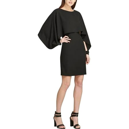 DKNY Women's Chiffon-Cape Sheath Dress (2, Black)