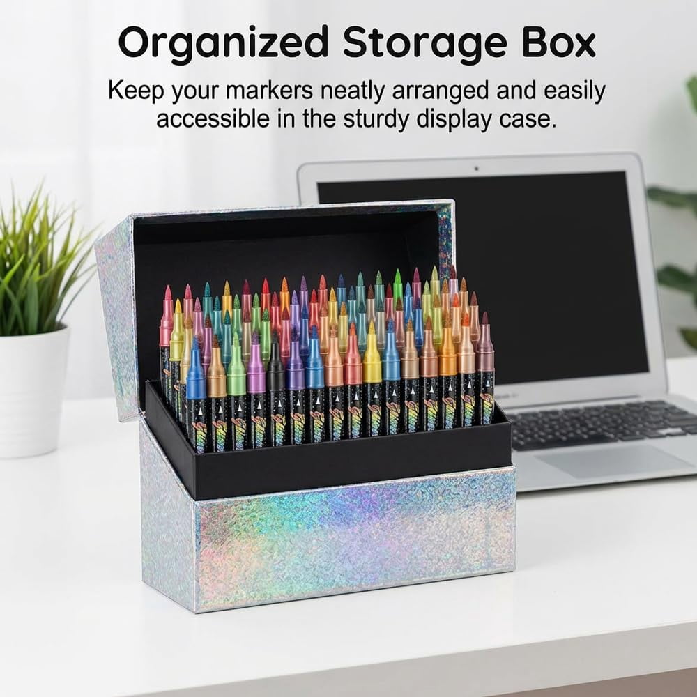 24/48/72/96 Colors Glitter Effect Brush Markers, 2026 New Glitter Dual Tip Markers, Professional Glitter Paint Pens Set for Adult Coloring Books, Journals, Card Making & DIY Crafts - 48 COLORS