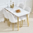 thumbnail image 4 of ExtraLco 5 Piece Dining Table Set for 4, White Faux Marble Table with 4 White PU Chairs and Gold Legs, 4 of 13