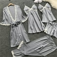 thumbnail image 2 of Womens2025ï¼Women's 5 Piece Sleepwear Floral Satin Cami Pajama Set Silk Nightgown with Robe, 2 of 7