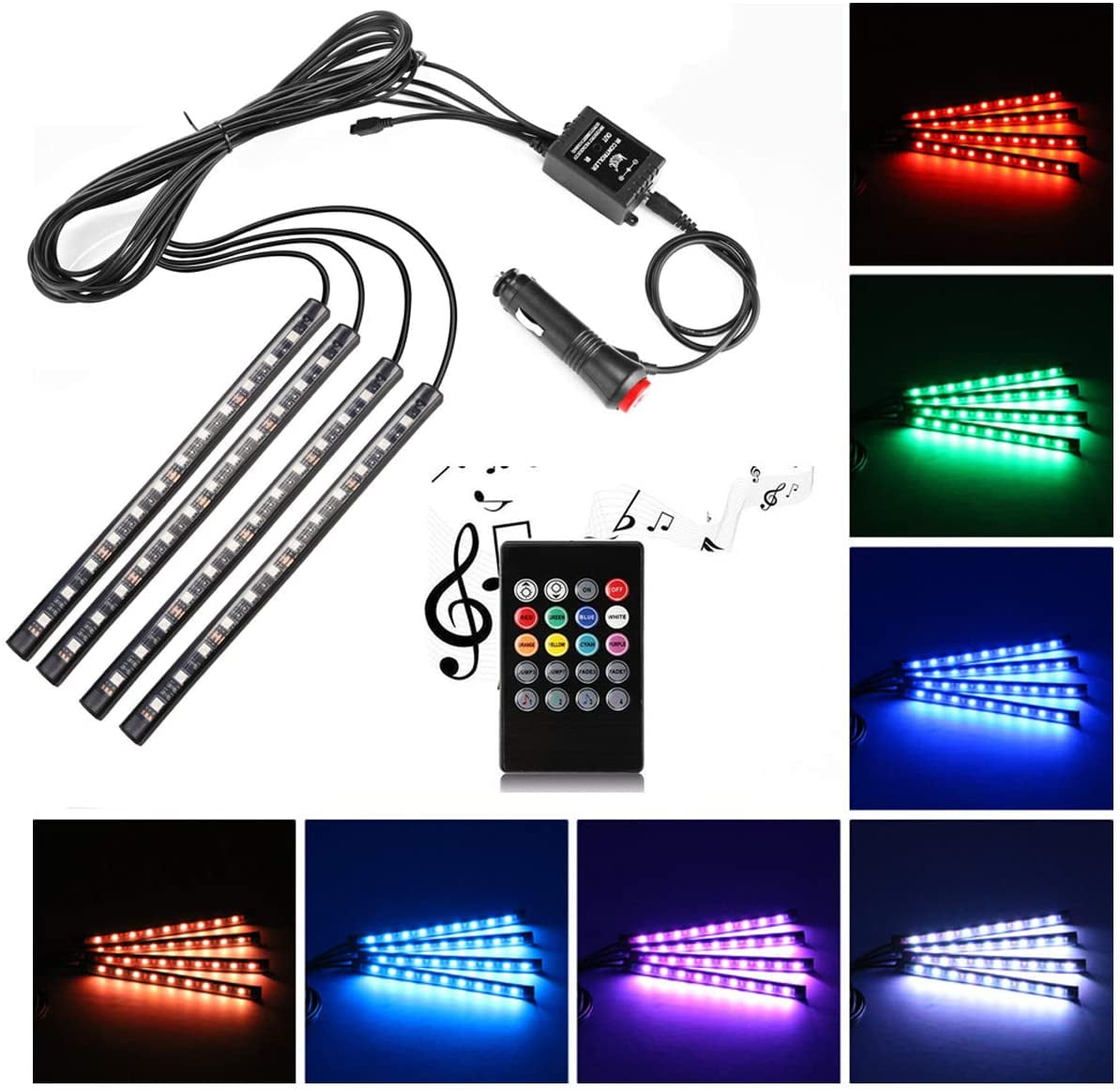 Car LED Strip Light,Wsiiroon DC 12V Multicolor Car Interior Music Light LED Underdash Lighting Kit 