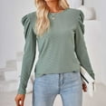 thumbnail image 2 of WREESH Womens Fashion Dressy Tops Solid Color Jacquards Round -Neck Long Sleeve Loose T-Shirt Pullover Green, 2 of 7