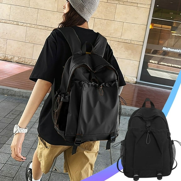 Nylon Office Backpack for Adults - Lightweight Travel Bag Large Capacity Book Bag Adjustable Straps Water-Resistant Daypack(Black)