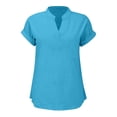 thumbnail image 5 of Vestidos Casuales Para Mujer, Blusas De Mujer De Moda Suéter de mujer de color liso de imitación de lino y lino con hombros descubiertos y cuello en V de manga corta a la moda, 5 of 5