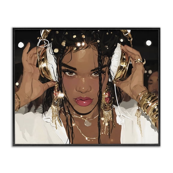Stupell Industries Contemporary Gold Headphones Glam Female Black Framed Giclee Art, 14 x 11, by Franklyn Gregory