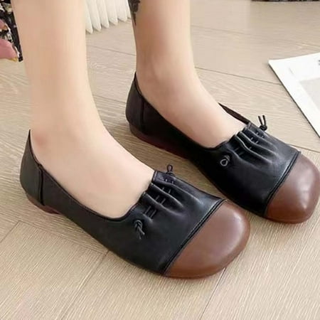 

Zpanxa Shoes for Women Soft Leather Retro Shoes Shallow Mouth Shoes Retro Womens Shoes Womens Flat Casual Casual Shoes Black Womens Shoes 38