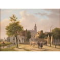 thumbnail image 2 of Bartholomeus Johannes van Hove 24x18 Gold Ornate Framed and Double Matted Museum Art Print Titled - View of a Dutch Town, 2 of 4