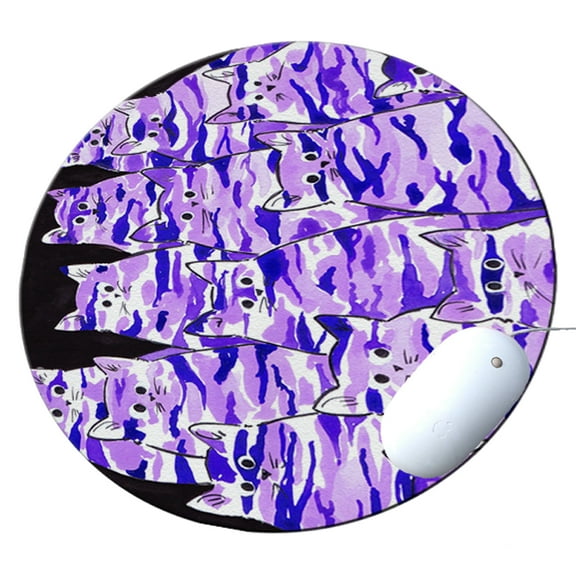 KuzmarK Round Mousepad / Hot Pad / Trivet - Purple Camo Camouflage Kitties Abstract Cat Art by Denise Every