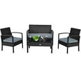 thumbnail image 2 of Aimee Lii 4 Pieces Outdoor Rattan Patio Conversation Set, Wicker Patio Furniture Set with with Loveseat and Table, Black, 2 of 10