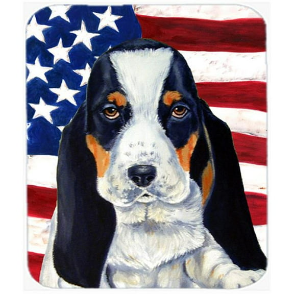 Carolines Treasures  Usa American Flag With Basset Hound Mouse Pad