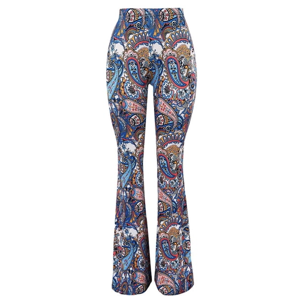 Gibobby Leggings Invierno Mujer Pantalones fondo largo a la moda para mujer, pantalones con estampado Floral Hippie cintura alta(Azul, XXL)