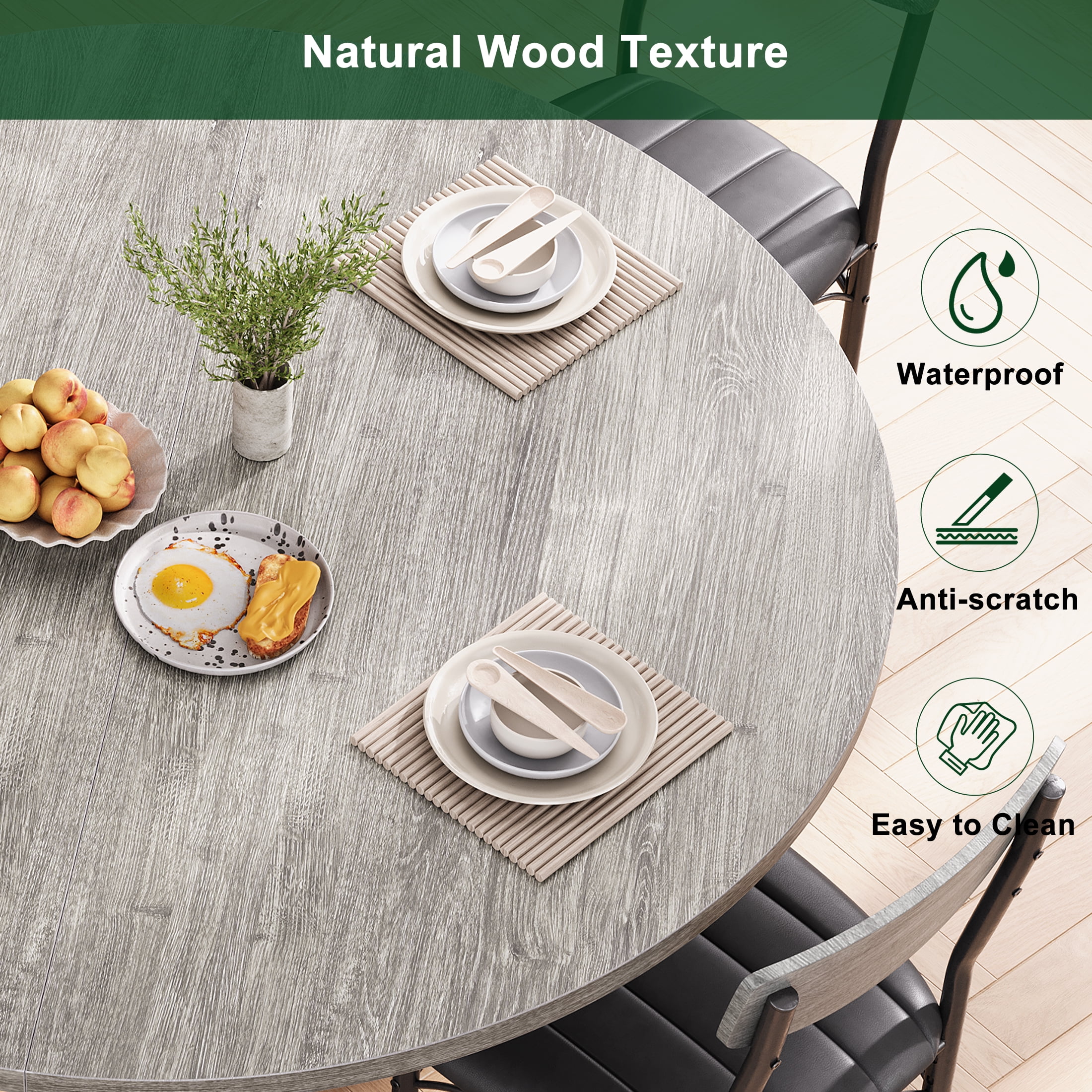 Anyact 47in Round Dining Table for 4, Kitchen Dining Room Circle Dinner Pedestal Table,Kitcen Table Sturdy Wood Kitchen & Dining Room Furniture, Gray(Only Table)