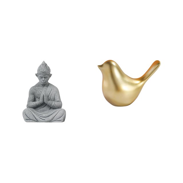 Estatua de mono,Estatua de Buda Mono para Interiores y Exteriores Budista,Figuras en miniatura meditando para decorar el jardín de casa.,Figura de pájaros,Figura de pájaro dorado,decoración