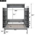 thumbnail image 3 of Full Size Murphy Bed, Space-Saving Wall Bed with Storage Shelves & LED Lights, Modern Muti-Functional Cabinet Bed for Guest Room Home Office, Gray, 3 of 7