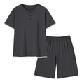 thumbnail image 2 of yillto Mens Pajamas Set Big and Tall Lightweight Summer Pjs Sleepwear Soft Comfy Short Sleeve Loungewear Shorts, 2 of 6