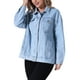 thumbnail image 4 of Chaqueta de mezclilla de manga larga y botones para mujer INSPIRE CHIC, oversized, con bolsillos, color azul claro, talla M, 4 of 5