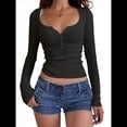 thumbnail image 2 of Camisas de Larga para Mujer, Blusas Casuales con Cuello Cuadrado, Camisetas Básicas de Punto Acanalado de Corte Entallado, Ropa de Otoño-Verano 2025. Negro L, 2 of 8