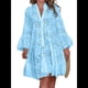 thumbnail image 2 of Vestido Bohemio de Encaje con Bordado de Ojales para Mujer, Escote en V, Mangas Acampanadas, Corte Holgado, 2025 Azul S, 2 of 7
