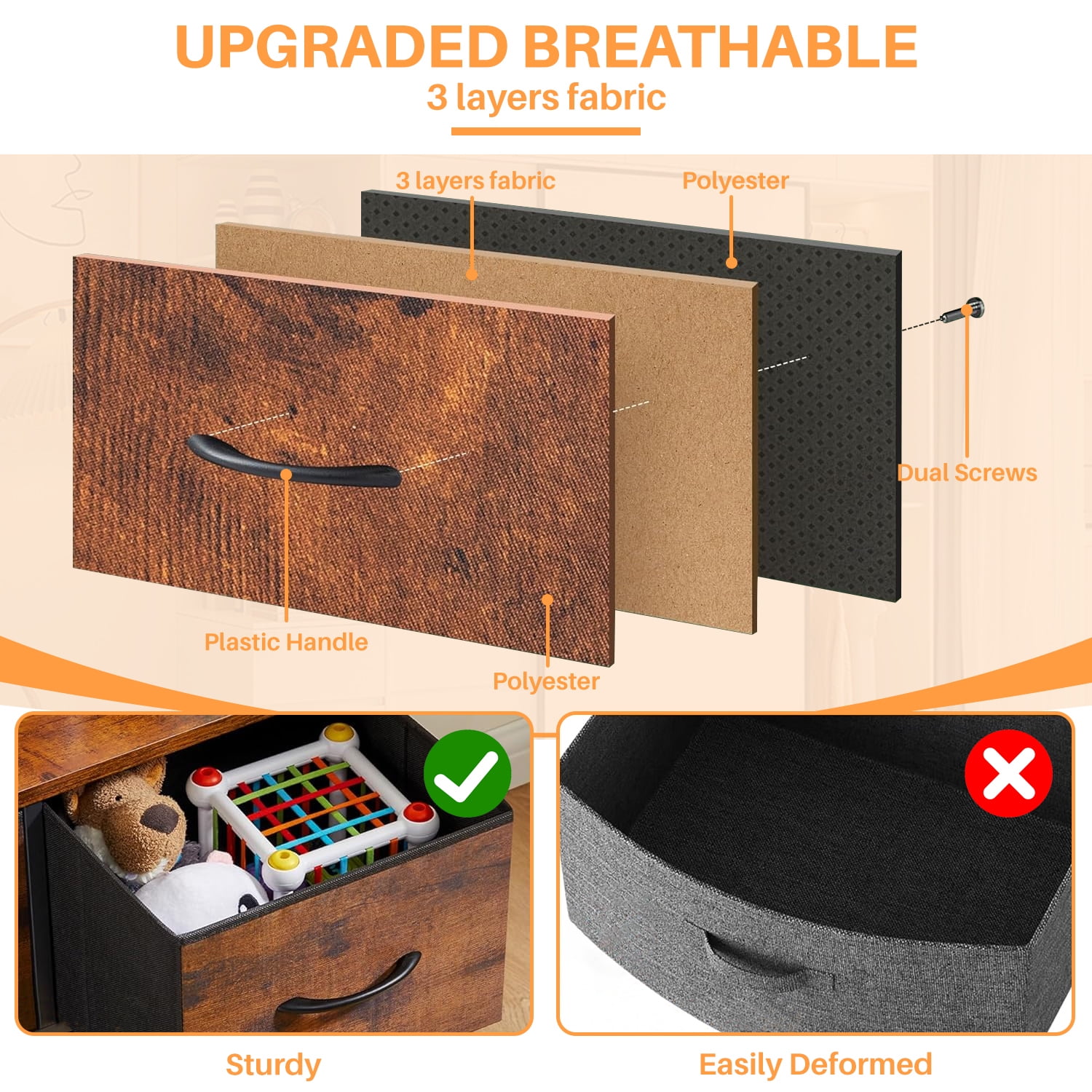 Simenmax 4 Storage Dresser for Bedroom, Wide Fabric Closet Chests Organizer Tower Furniture, Brown